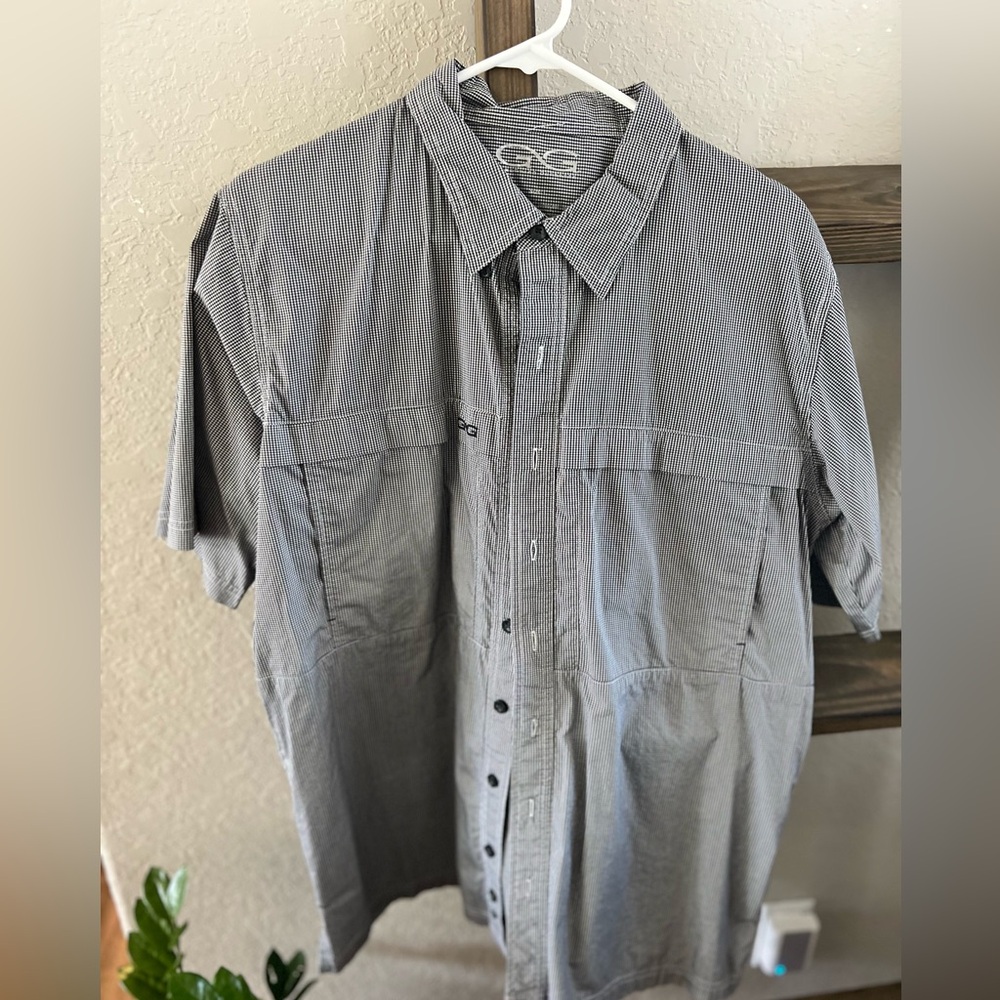 Men’s game guard fishing shirt, black plaid, large